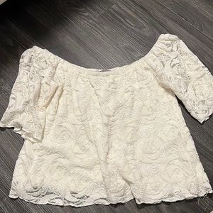 White lace off the shoulder shirt